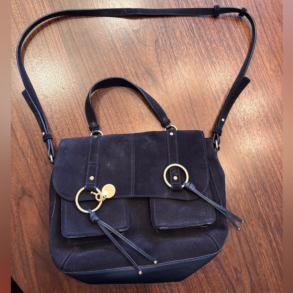 See by Chloe Elegant Navy Blue Suede Handbag